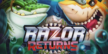 Razor Returns Slot gameplay — 5x5 grid with torpedo scatters and mystery symbols